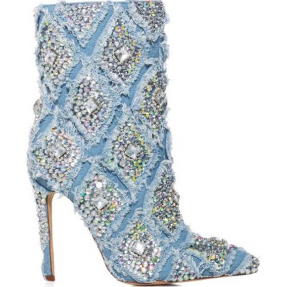 AZALEA WANG " DENIM DYNASTY "  DENIM EMBELLISHED BOOTIE( BRAND NEW !!!!!!! - Picture 5 of 7